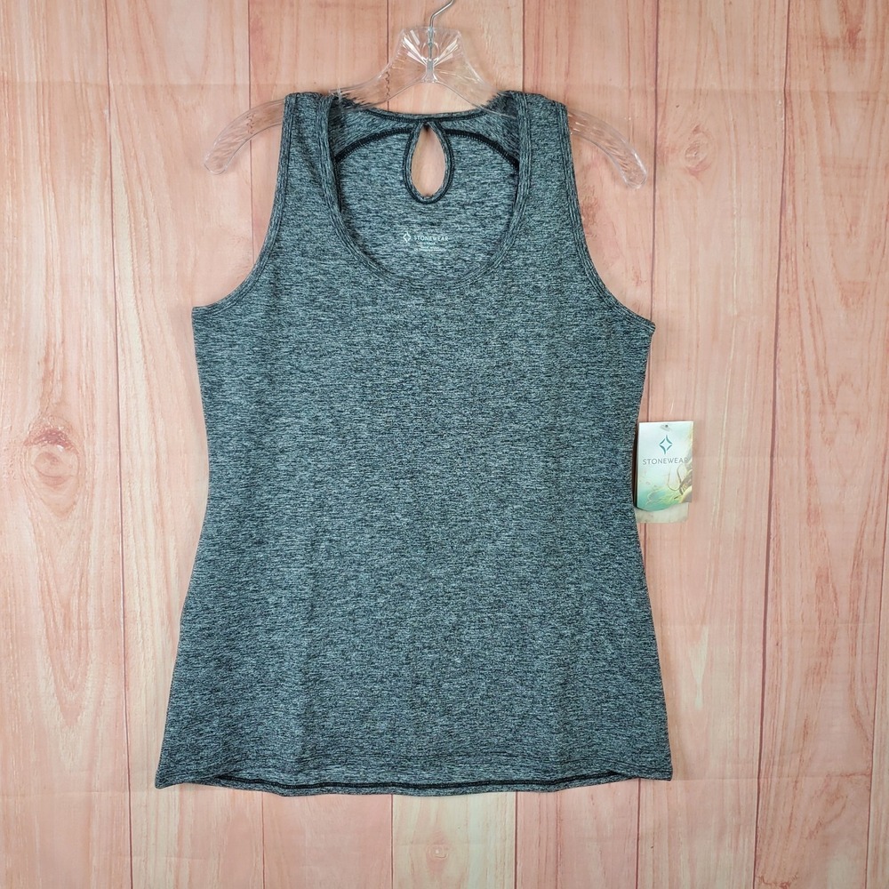 Stonewear Tank Top Womens Large Heather Gray Scoop Neck Keyhole Back Pullover